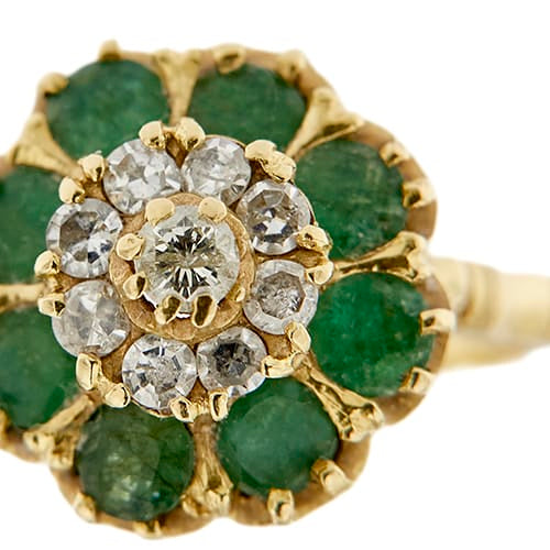 51 Bague fleur en or jaune, diamants et émeraudes 58 Facettes 40085