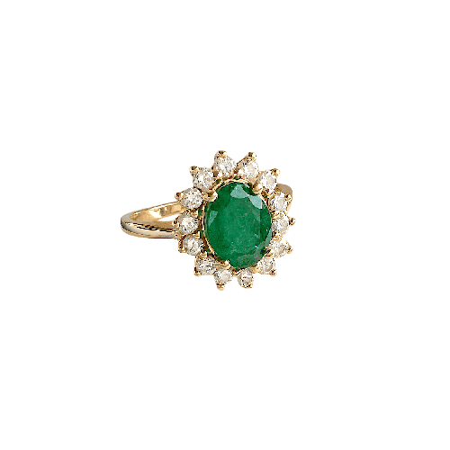 54.5 Bague marguerite en or jaune 18K, émeraude et diamants 58 Facettes 1790