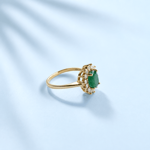 Bague 54.5 Bague marguerite en or jaune 18K, émeraude et diamants 58 Facettes 1790