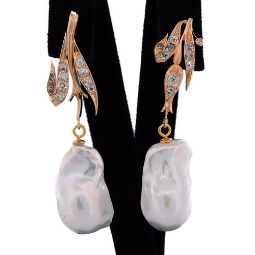 Boucles d'oreilles vintage en or 18 ct, perles baroques et diamants 58 Facettes OR247 (0089)