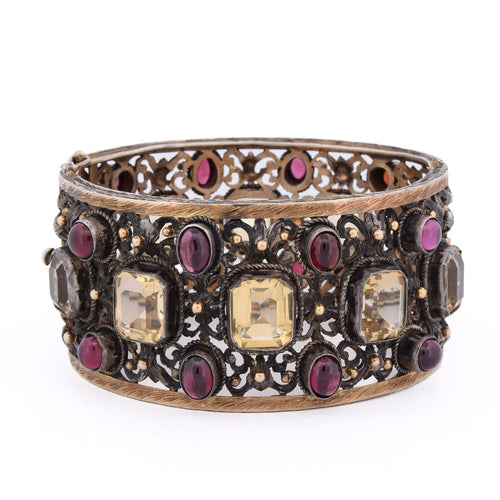 Bracelet ancien en or 18 kt, argent, grenats et béryls 58 Facettes BR95 '(00579)