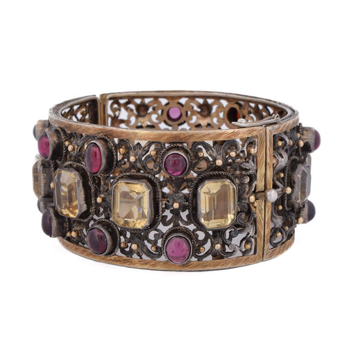 Bracelet ancien en or 18 kt, argent, grenats et béryls 58 Facettes BR95 '(00579)