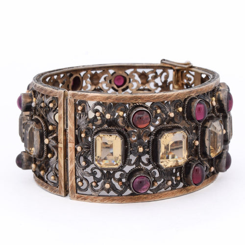 Bracelet ancien en or 18 kt, argent, grenats et béryls 58 Facettes BR95 '(00579)