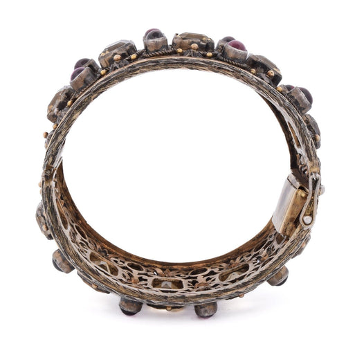 Bracelet ancien en or 18 kt, argent, grenats et béryls 58 Facettes BR95 '(00579)