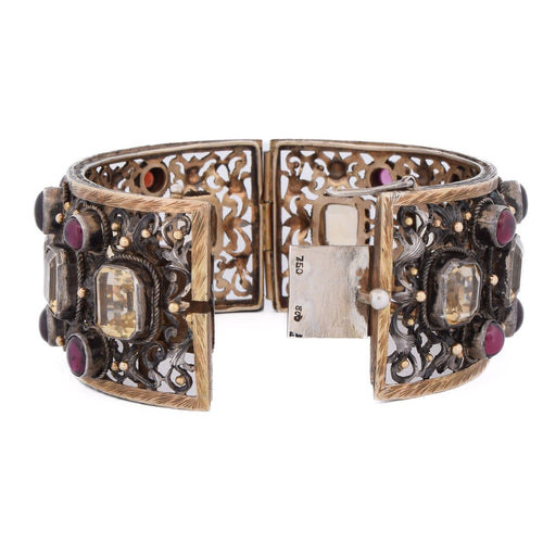 Bracelet ancien en or 18 kt, argent, grenats et béryls 58 Facettes BR95 '(00579)