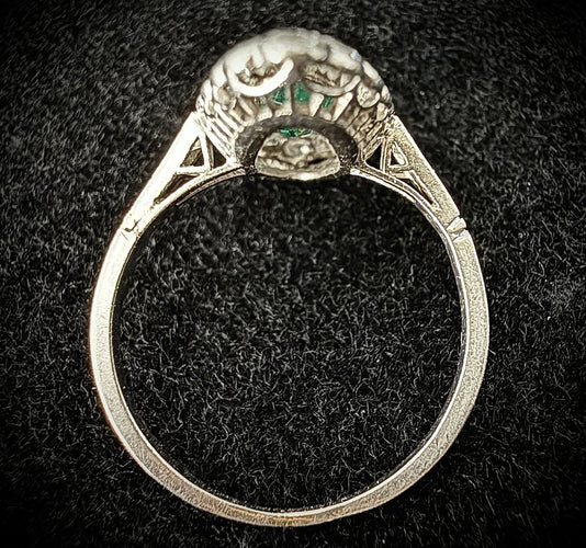 Bague 58 Belle Époque - Bague navette en platine, émeraude et diamants 58 Facettes Bague 6