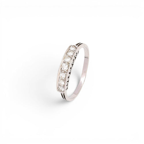 55 Bague demi-éternité portugaise en or blanc 18K et diamants 58 Facettes Q470A(966)