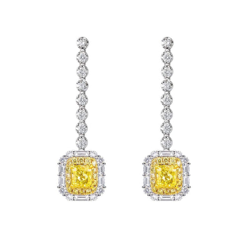 Boucles d'oreilles en or blanc 18K, diamants jaunes et diamants 58 Facettes GER1345WG