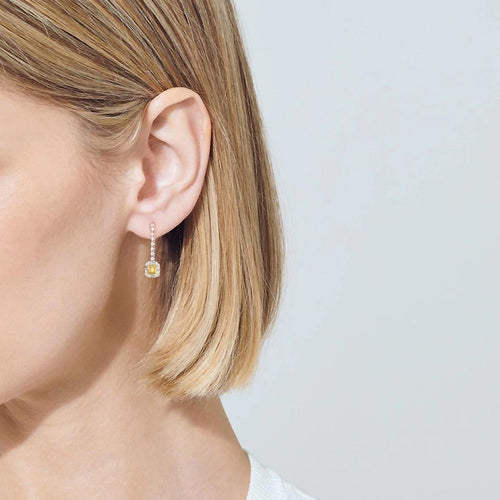 Boucles d'oreilles en or blanc 18K, diamants jaunes et diamants 58 Facettes GER1345WG