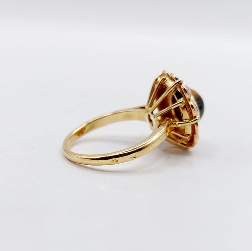 Bague 50 Bague marguerite vintage en or 18k, quartz œil de tigre et perles 58 Facettes A07563