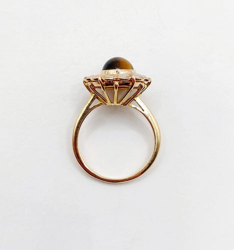 Bague 50 Bague marguerite vintage en or 18k, quartz œil de tigre et perles 58 Facettes A07563