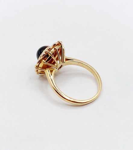 Bague 50 Bague marguerite vintage en or 18k, quartz œil de tigre et perles 58 Facettes A07563