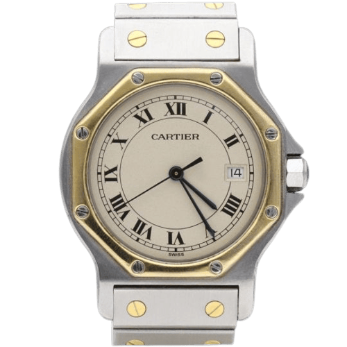 Cartier Santos - Montre ronde octogonale en or jaune et acier 58 Facettes MT47164