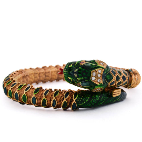 Bracelet vintage serpent en or 14 kt avec diamants et rubis 58 Facettes BR136 '(02459)