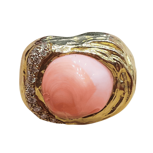 53 Bague en or 18k avec corail peau d’ange et diamants 58 Facettes T372