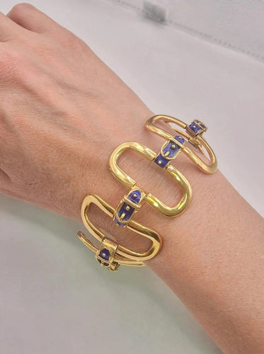 Bracelet vintage boucle en or jaune 18 ct et émail bleu 58 Facettes CV-085
