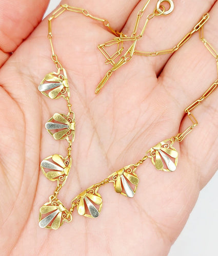 Collier Art déco en or jaune et blanc 18k à palmettes 58 Facettes A07564