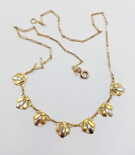 Collier Art déco en or jaune et blanc 18k à palmettes 58 Facettes A07564