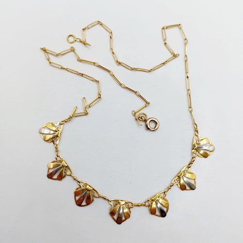 Collier Art déco en or jaune et blanc 18k à palmettes 58 Facettes A07564