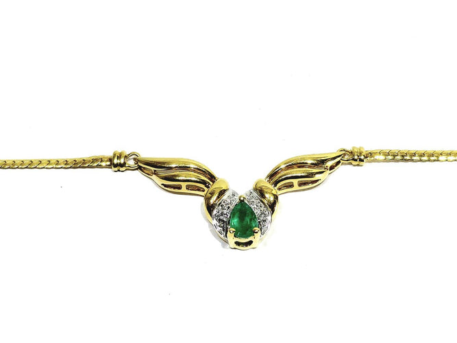 Collier en or jaune, émeraude et diamants 58 Facettes 1794603
