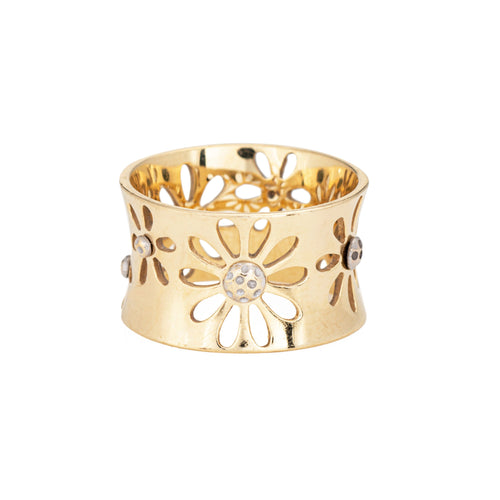 Bague 53 Bague tournesol vintage - Anneau large en or jaune 14 carats 58 Facettes G14187