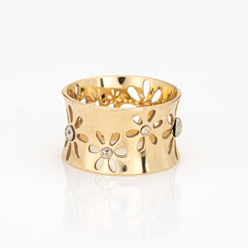 Bague 53 Bague tournesol vintage - Anneau large en or jaune 14 carats 58 Facettes G14187