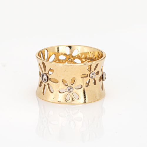 Bague 53 Bague tournesol vintage - Anneau large en or jaune 14 carats 58 Facettes G14187