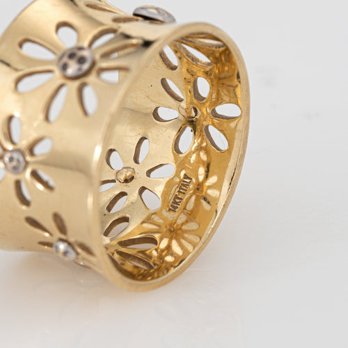 Bague 53 Bague tournesol vintage - Anneau large en or jaune 14 carats 58 Facettes G14187