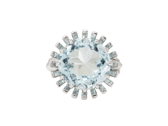 58 Bague vintage en or blanc et aigue-marine 58 Facettes 32325