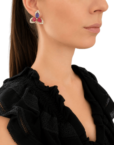 Boucles d'oreilles transformables en or 18 carats, rubis, saphirs et diamants 58 Facettes Boucles 1