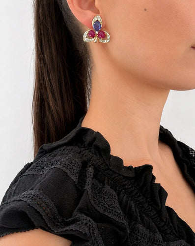 Boucles d'oreilles transformables en or 18 carats, rubis, saphirs et diamants 58 Facettes Boucles 1