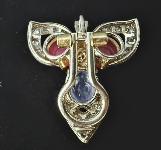 Boucles d'oreilles transformables en or 18 carats, rubis, saphirs et diamants 58 Facettes Boucles 1