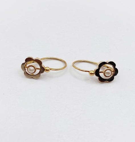 Dormeuses fleurs anciennes en or blanc et jaune 18k et perle 58 Facettes A07578