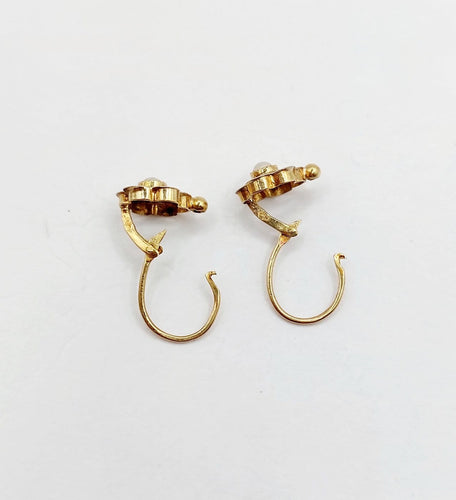 Dormeuses fleurs anciennes en or blanc et jaune 18k et perle 58 Facettes A07578