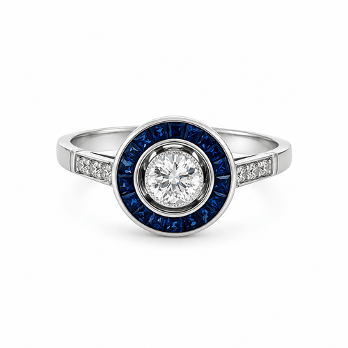 53 Bird's Eye - Bague en platine avec diamant et saphirs 58 Facettes 50477
