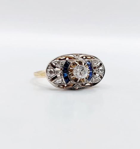53 Bague marquise Art déco en or rose, diamants et saphirs 58 Facettes A07579