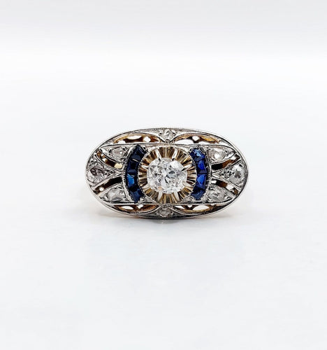 53 Bague marquise Art déco en or rose, diamants et saphirs 58 Facettes A07579