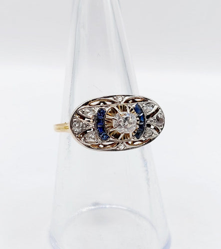 53 Bague marquise Art déco en or rose, diamants et saphirs 58 Facettes A07579