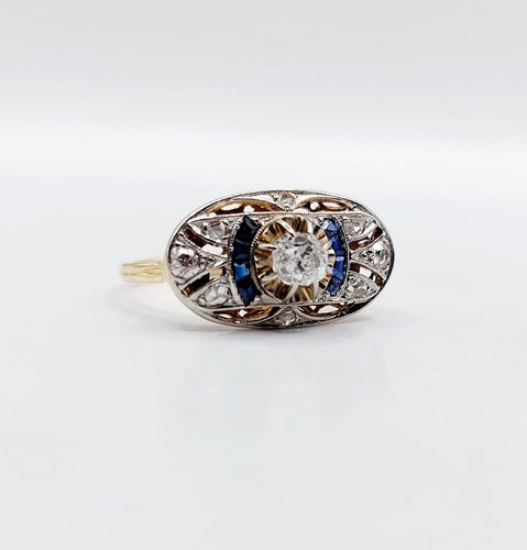 53 Bague marquise Art déco en or rose, diamants et saphirs 58 Facettes A07579