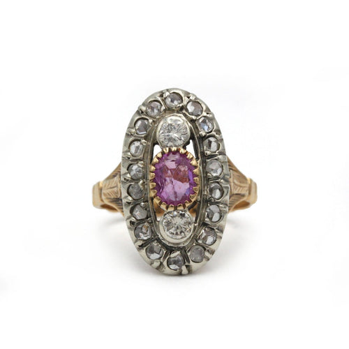 Bague 53 Bague ancienne en or 750, diamants et saphir rose 58 Facettes SA033