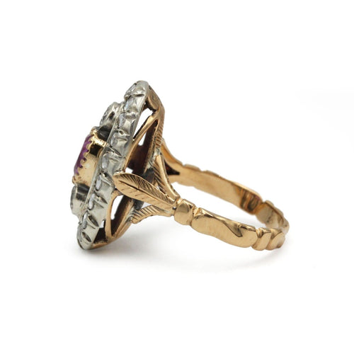 Bague 53 Bague ancienne en or 750, diamants et saphir rose 58 Facettes SA033