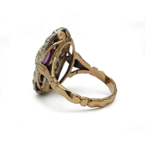 Bague 53 Bague ancienne en or 750, diamants et saphir rose 58 Facettes SA033