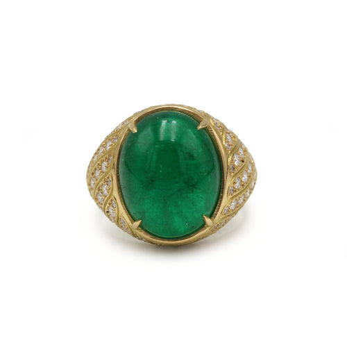 Bague 53 Bague en or jaune 18K, diamants et émeraude colombienne 58 Facettes SA017