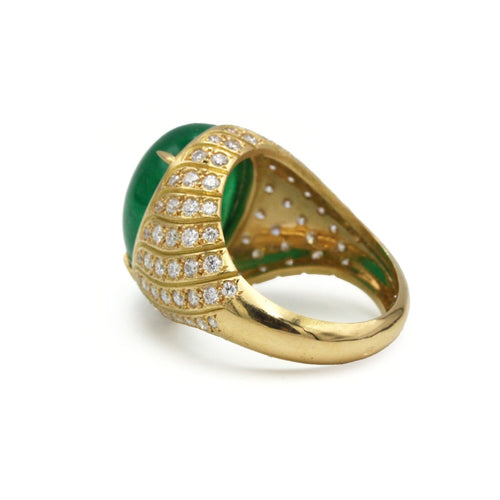 Bague 53 Bague en or jaune 18K, diamants et émeraude colombienne 58 Facettes SA017