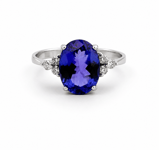 61 Solitaire - Bague en or blanc, tanzanite et diamants 58 Facettes Obt