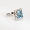 Bague 58 Bague cocktail carrée vintage en or blanc 18k, aigue-marine et diamants 58 Facettes G13366