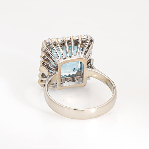 Bague 58 Bague cocktail carrée vintage en or blanc 18k, aigue-marine et diamants 58 Facettes G13366