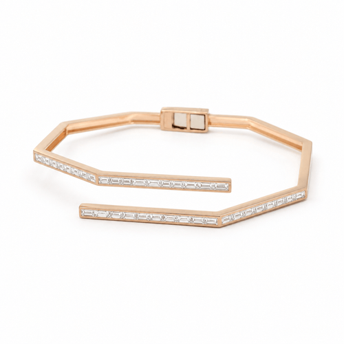 Bracelet jonc en or rosé et diamants baguette 58 Facettes 1.0001604/3