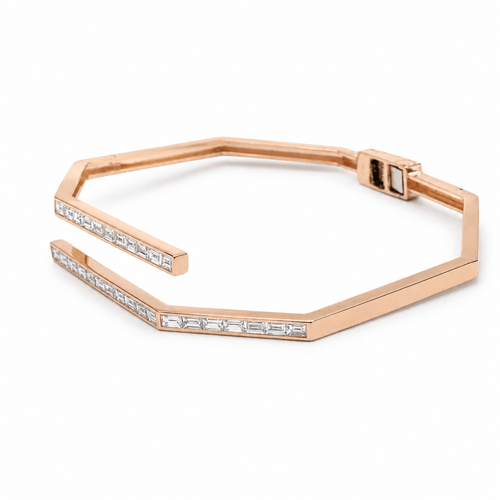Bracelet jonc en or rosé et diamants baguette 58 Facettes 1.0001604/3