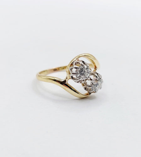 55 Bague toi et moi antique en or 18k, platine et diamants 58 Facettes A07523